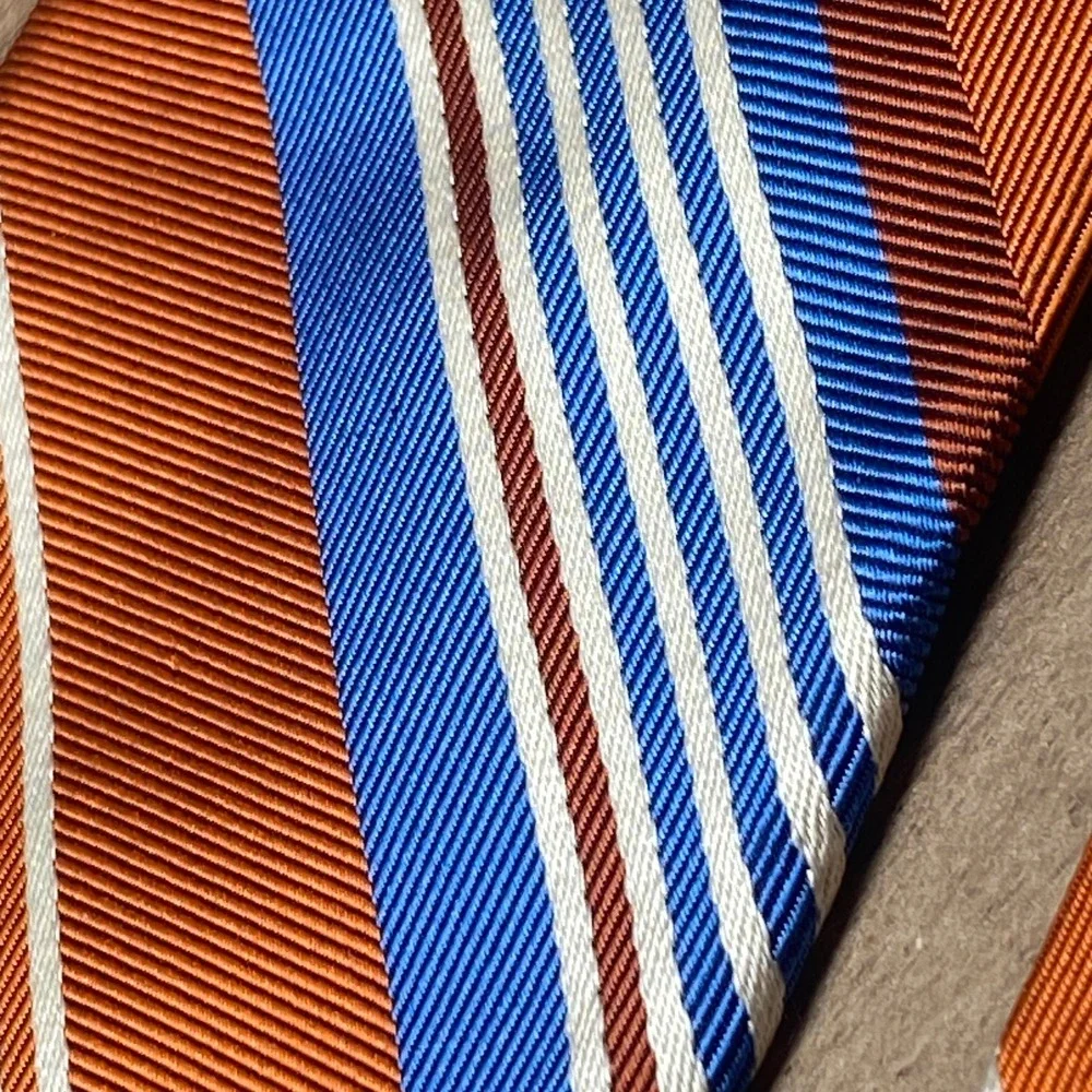Vintage 1970s Yves Saint Laurent YSL Silk Tie Mens Orange Blue Striped USA NEW
